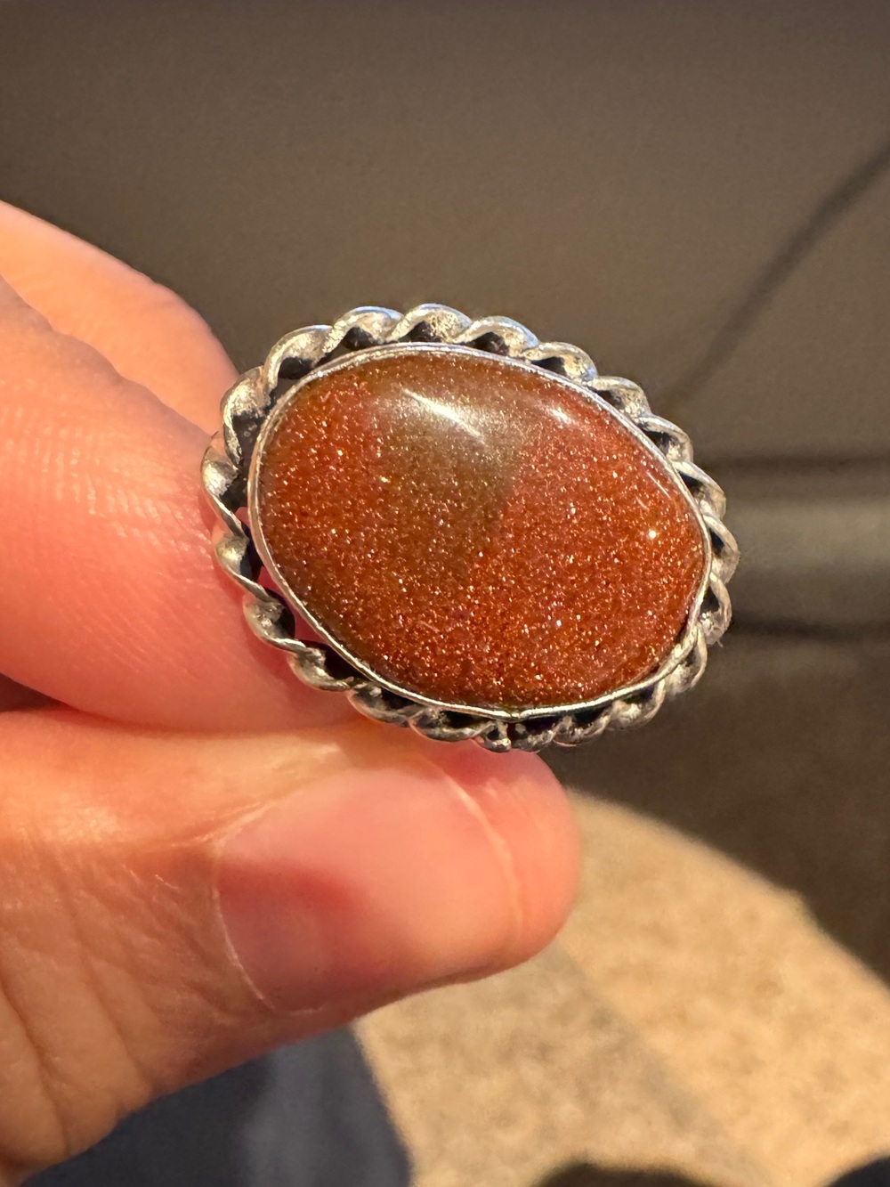 Goldstone Oval Ring 925 plated size 7.5
